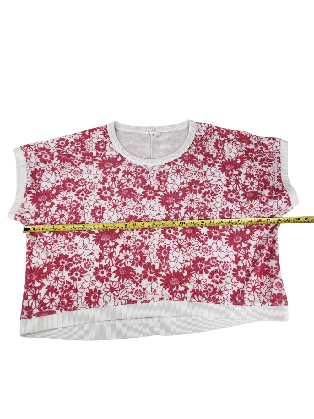 Jane + Delancey Women’s L Floral Sweatshirt Top Pink White Short Sleeve Dolman L - Picture 11 of 12